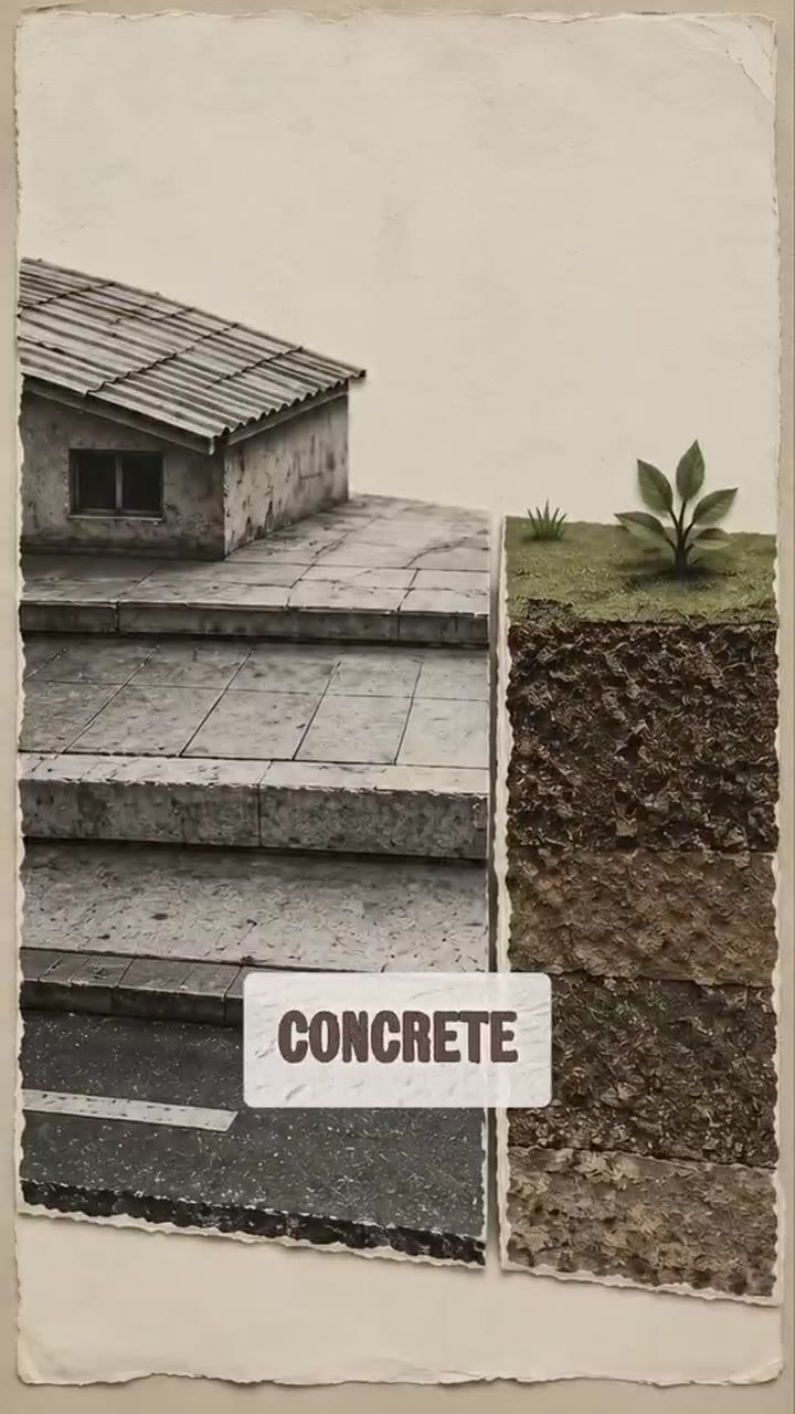 Paper diorama showing concrete and absorbent ground