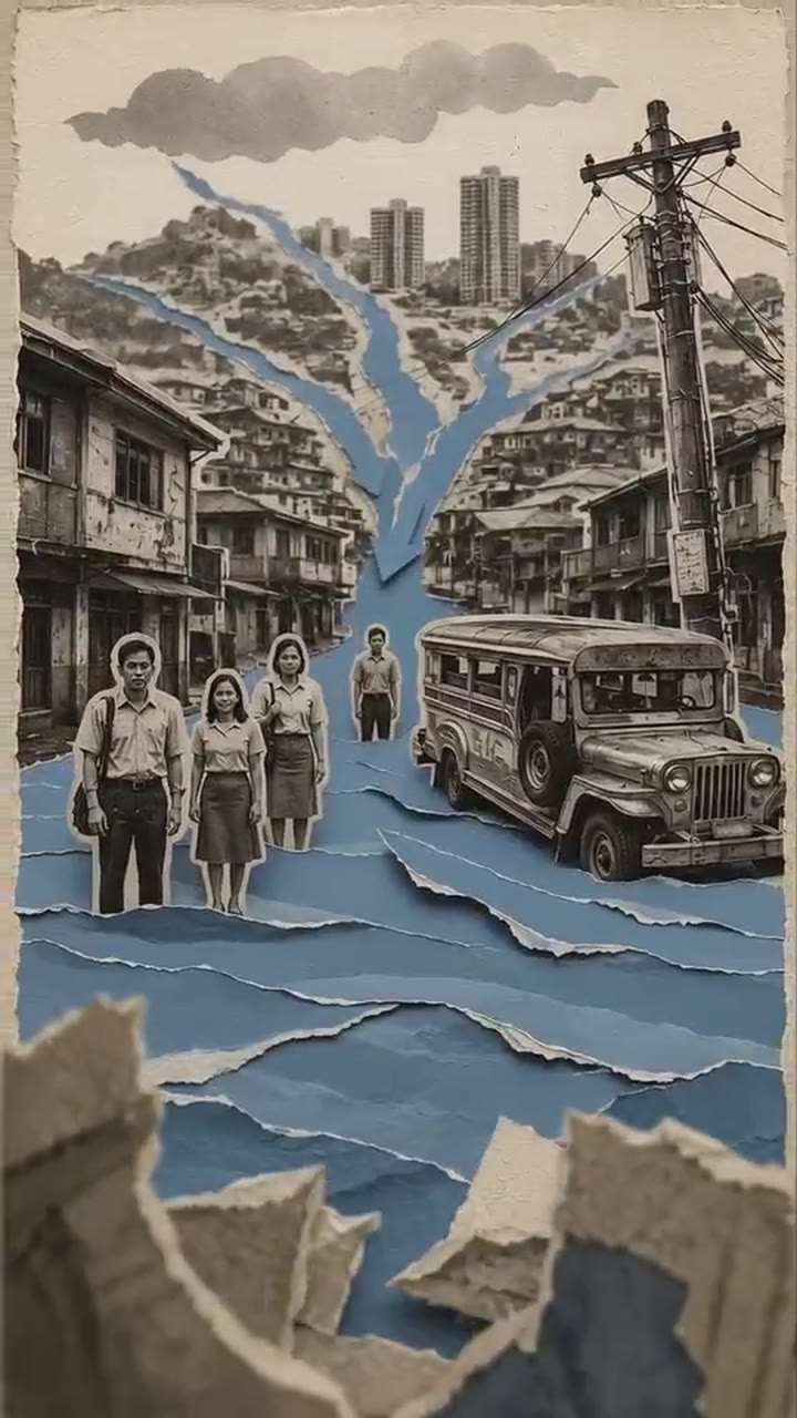 Flooded Metro Manila paper diorama scene